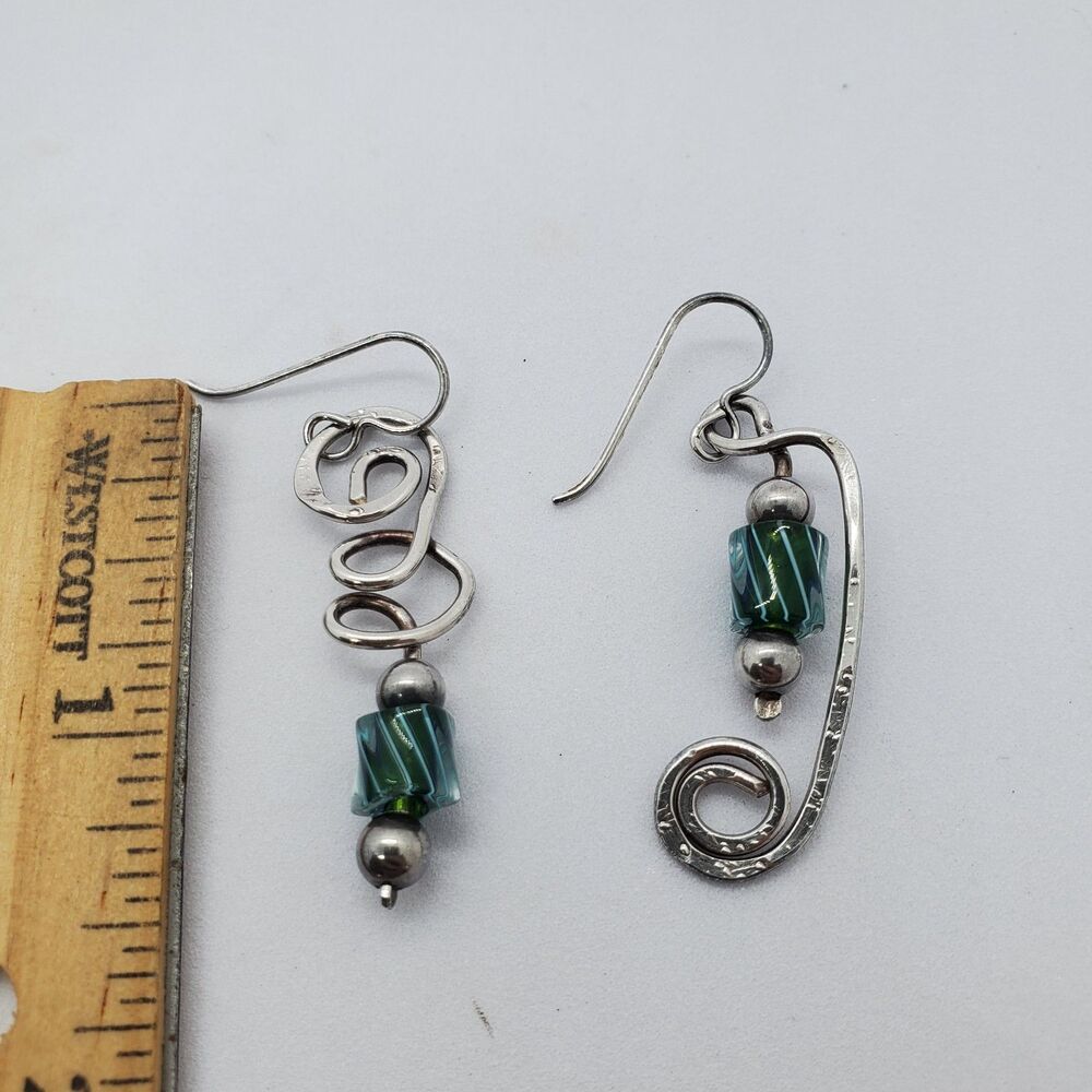 Sterling Silver Wire and Glass Bead Dangle Earrings 925